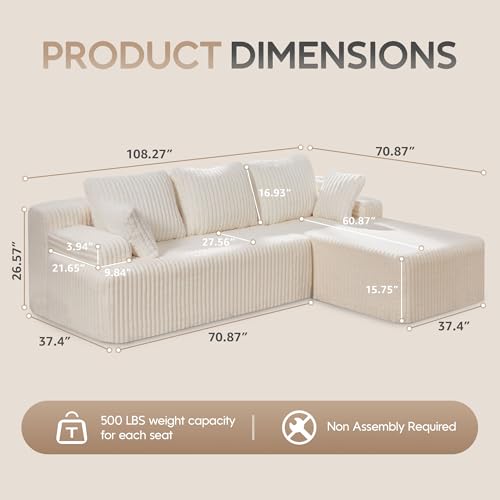Modular Sectional Sofa L-Shape Couch with Oversized Chaise, Grey Stripe I49459