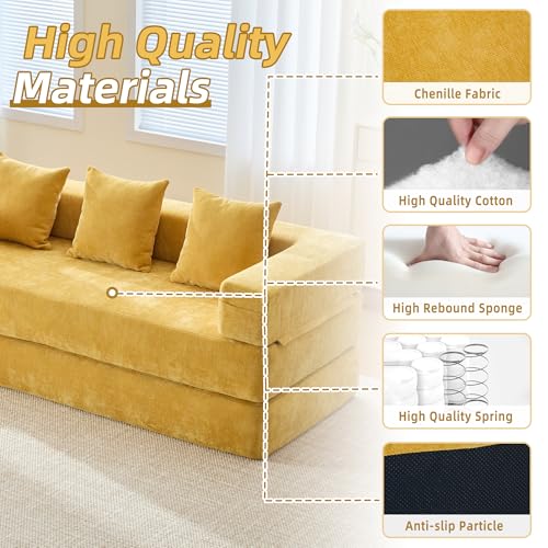 Corduroy Convertible Sleeper Sofa Bed with Pillow, Beige S401207