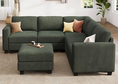 HONBAY Corduroy Modular Sectional Couch with Storage, Dark Gray A586576