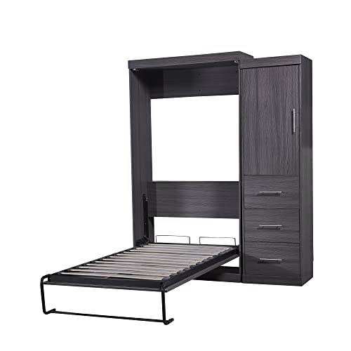SOFTSEA Twin Murphy Bed Wood Wall Bed Foldable Cabinet Z16864