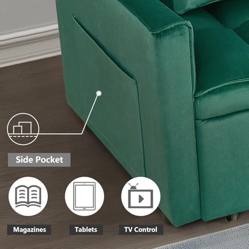 3 in 1 Convertible Sleeper Sofa Bed Futon with Adjustable Backrest, Velvet, Black Q74350