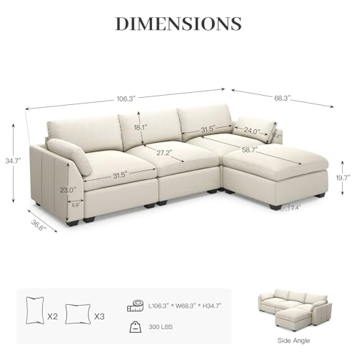 Belffin Extra Large Modular Sectional Sofa, 4-Seater L Shaped Velvet Couch, Black A1471