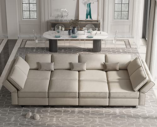 Belffin Modular Velvet Sectional Sofa with Chaise Lounge and Storage, Grey T418154