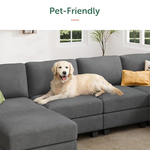 HONBAY Corduroy Modular Sectional Couch with Storage, Dark Gray A586576