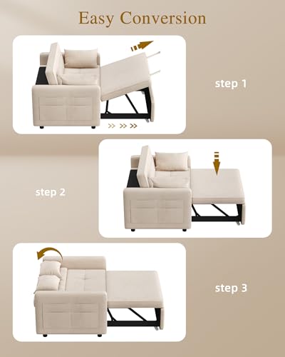 DWVO 55" Convertible Sofa Bed, 3-in-1 Sleeper Sofa with Pull-Out Bed, Linen Futon Couch W749781
