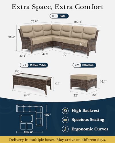 Luxury Patio Furniture Set 7PCS Wicker Conversation Set with Blue Cushions J5390