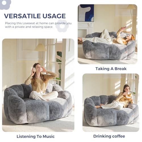 MAXYOYO Floral Shaped Bean Bag Sofa for Adults, Faux Fur, Beige M8911