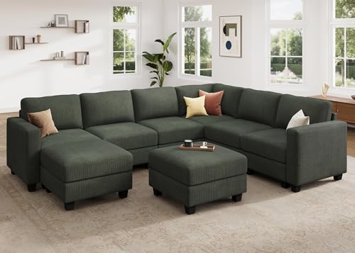 HONBAY Corduroy Modular Sectional Couch with Storage, Dark Gray A586576
