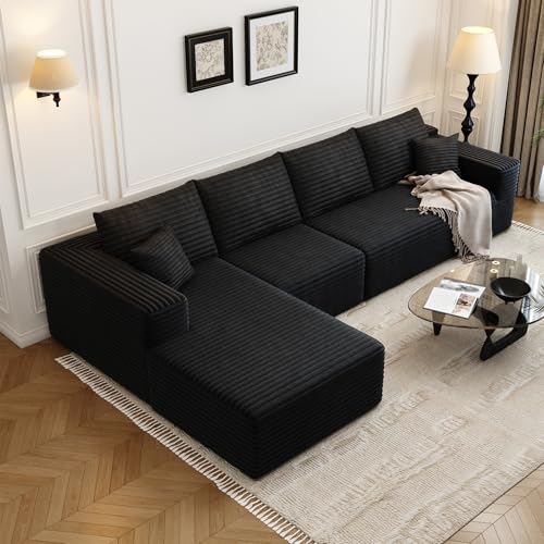 Cloud Modular Sectional Sofa with Ottoman, U Shaped, Black M332378