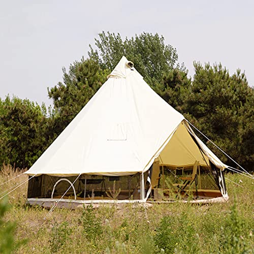Canvas Bell Tent with Stove Jack, 4 Season Waterproof Glamping Tent for Family Camping V2307