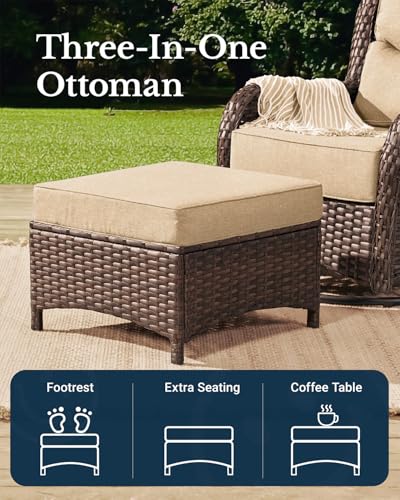 Luxury Patio Furniture Set 7PCS Wicker Conversation Set with Blue Cushions J5390