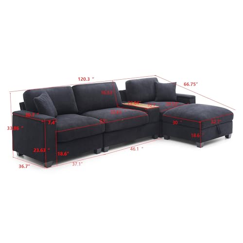 Oversized Modular Sectional Sofa with Movable Ottoman E909
