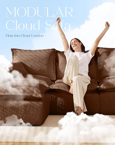 Comfy Cloud Couch with L-Shape Chaise, Modular Sectional Sofa in a Box, Soft Corduroy, Black U67688