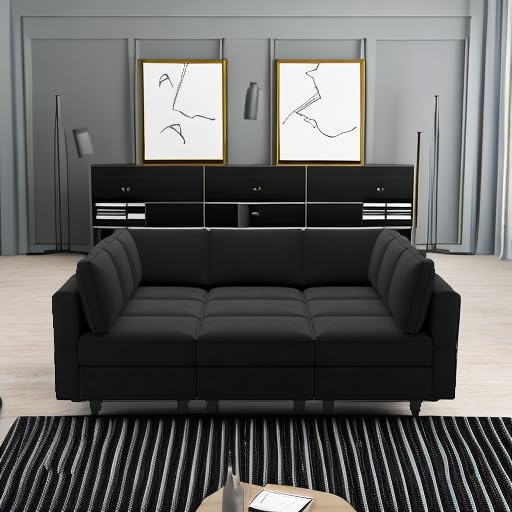 Belffin Modular Velvet Sectional Sofa with Chaise Lounge and Storage, Grey T418154