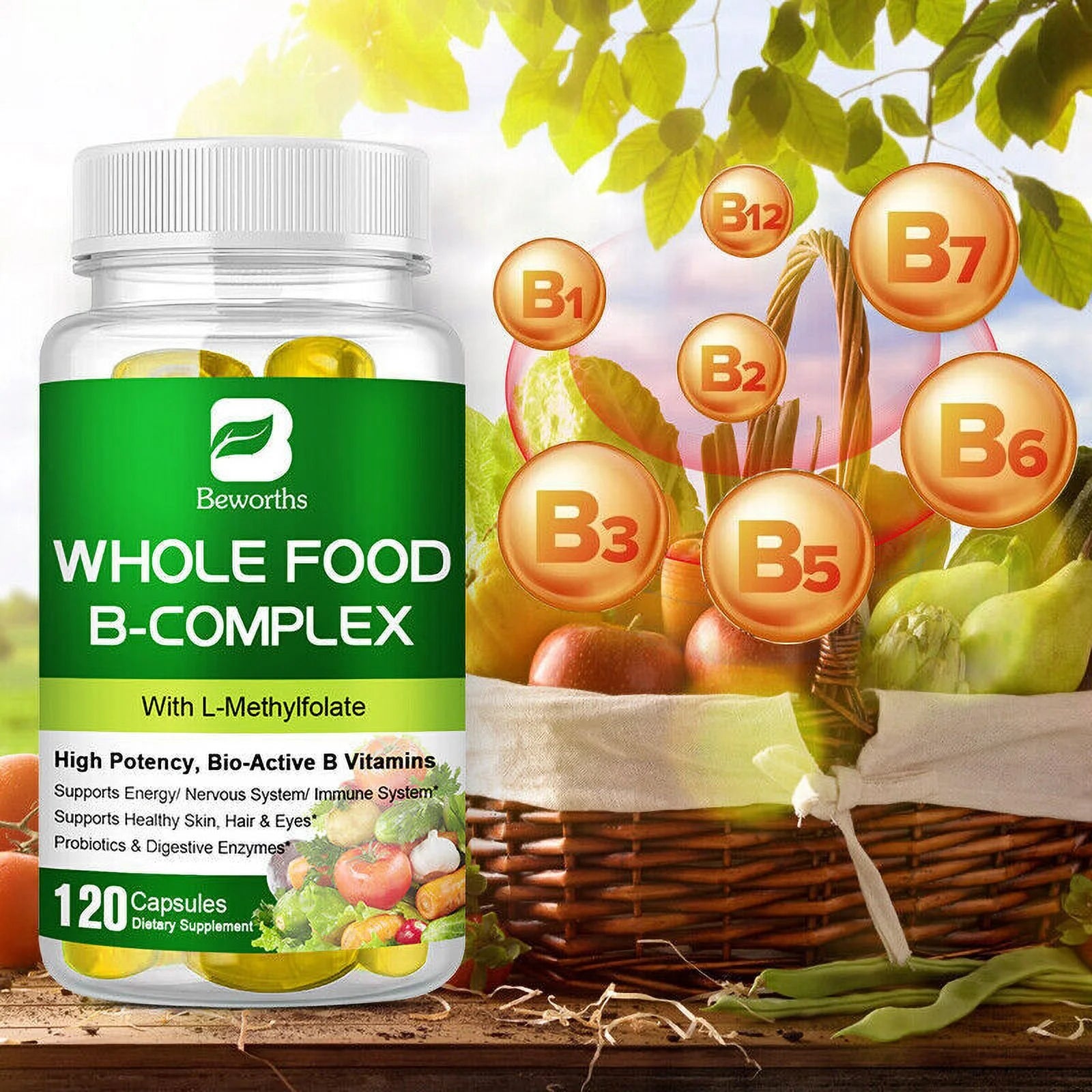Whole Food B Complex Immune Support Pills 120 Capsules A770