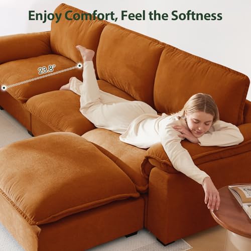 Cloud Couch Sectional L Shaped Modular Sofa Chenille Ivory Beige U4155