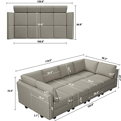 Belffin Modular Velvet Sectional Sofa with Chaise Lounge and Storage, Grey T418154