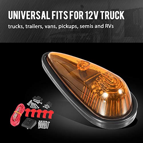Partsam Amber Teardrop Cab Light 9LED 5pcs with Wiring for Trucks, Vans, Pickups, Semis and RVs X418033