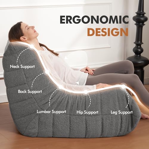 Bean Bag Chair Big Sofa for Adults with Memory Foam, Black Plush A2357