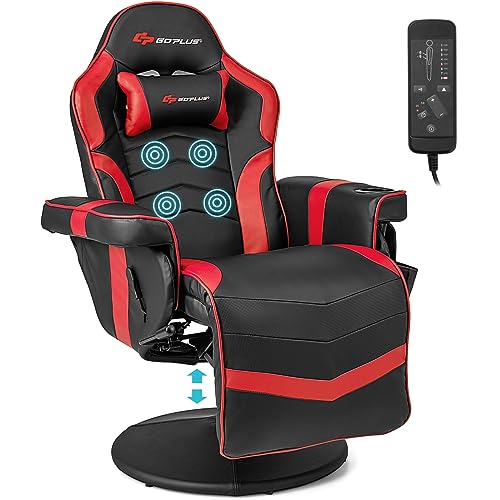 Goplus Massage Gaming Chair, Racing Recliner with Footrest, PU Leather N121