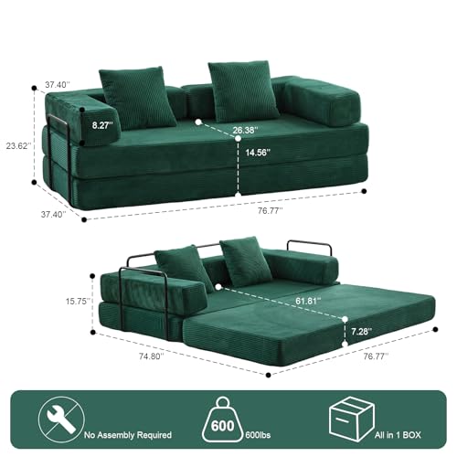 Corduroy Convertible Sleeper Sofa Bed with Pillow, Beige S401207