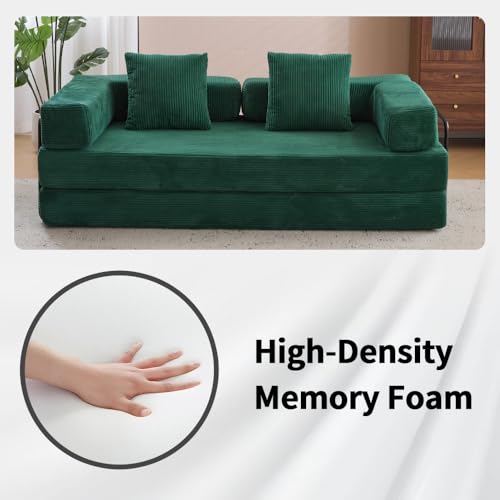Corduroy Convertible Sleeper Sofa Bed with Pillow, Beige S401207