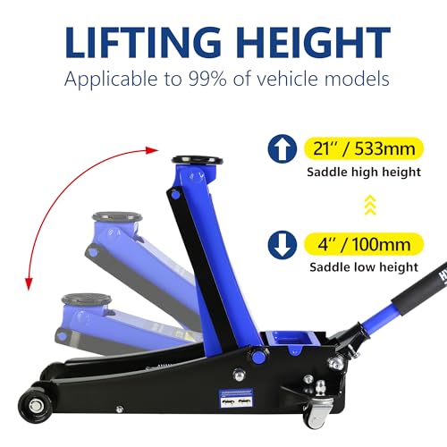 Pvillez Floor Jack, Heavy Duty Hydraulic Low Profile Steel Racing Jack, 2 Ton Capacity Blue H10635