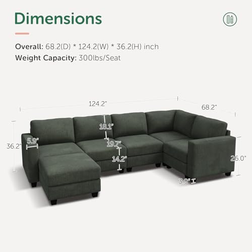 HONBAY Corduroy Modular Sectional Couch with Storage, Dark Gray A586576