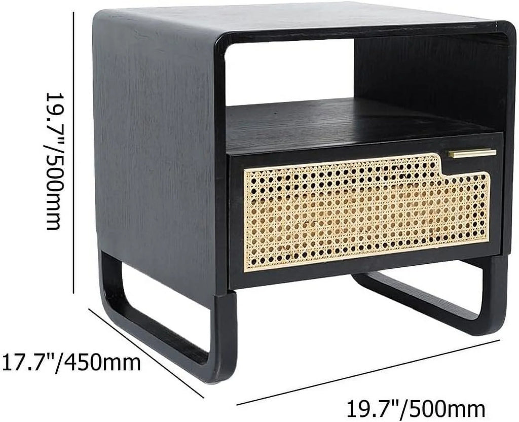Minimalist Rattan Nightstand with Drawer, Black K345