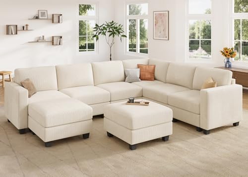 HONBAY Corduroy Modular Sectional Couch with Storage, Dark Gray A586576