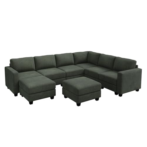 HONBAY Corduroy Modular Sectional Couch with Storage, Dark Gray A586576