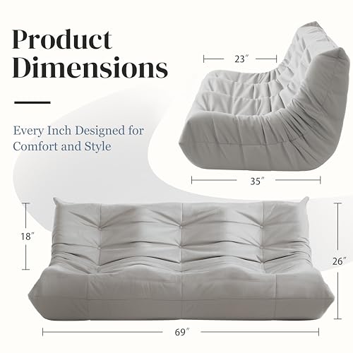 Bean Bag Chair for Adults Suede Microfiber Fireside Floor Chair 3-Seater Beige F151744