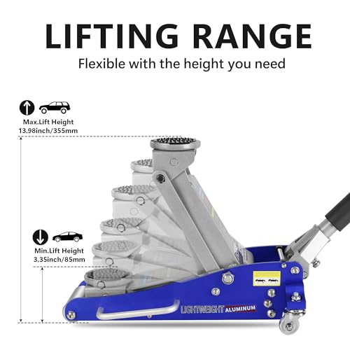 Pvillez Floor Jack, Heavy Duty Hydraulic Low Profile Steel Racing Jack, 2 Ton Capacity Blue H10635