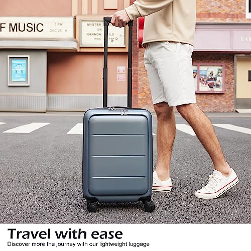 Coolife Luggage Carry On Spinner Trolley with Pocket, Night Navy 20in R726
