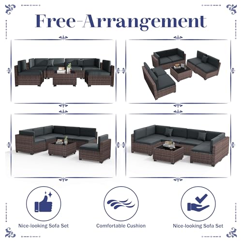 KIGOTY Patio Furniture Set 7 Pieces Outdoor Sectional Sofa with Cushions and Glass Coffee Table B60021