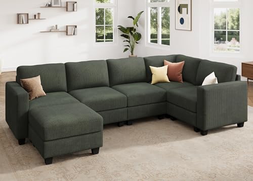 HONBAY Corduroy Modular Sectional Couch with Storage, Dark Gray A586576