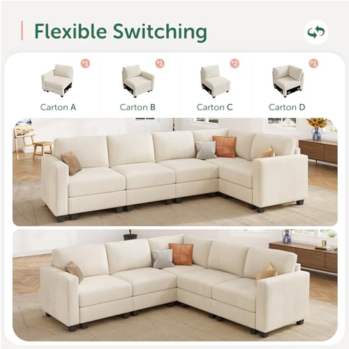 HONBAY Corduroy Modular Sectional Couch with Storage, Dark Gray A586576