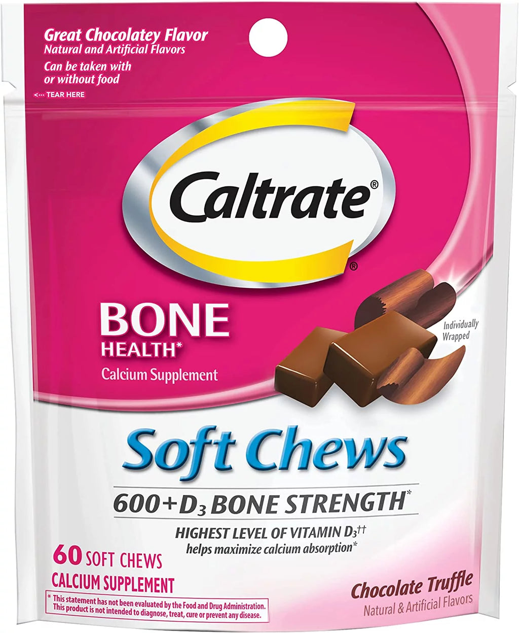 Caltrate Calcium & Vitamin D Soft Chews Chocolate Truffle, 60 Count Y939417