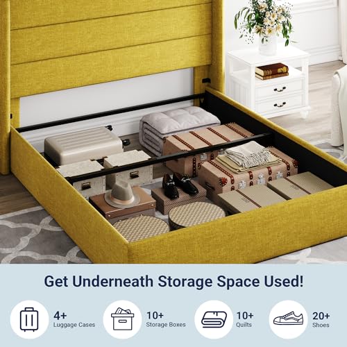 Allewie Full Size Lift Up Storage Bed with Wingback Headboard, Light Beige C85153