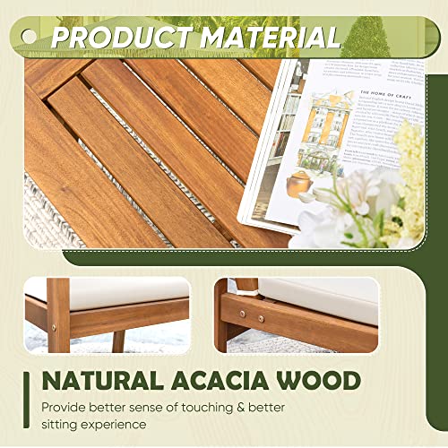 Flamaker 3 Piece Acacia Wood Patio Furniture Set with Coffee Table & Cushions B730