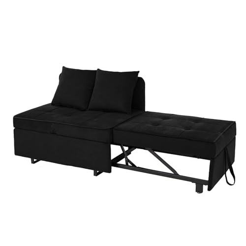 Velvet Convertible Sofa Bed Sleeper Chair with 2 Throw Pillows, Dark Grey U621331