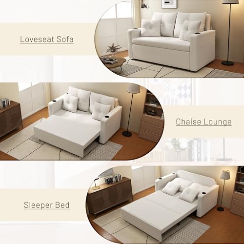 3 in 1 Pull Out Couch Convertible Sleeper Sofa Bed with Cup Holders, Grey U432