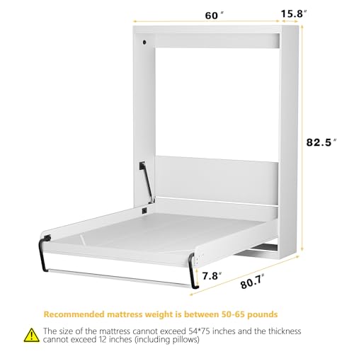 ROOMTEC Twin Size Murphy Wall Bed, White, Space-Saving N207