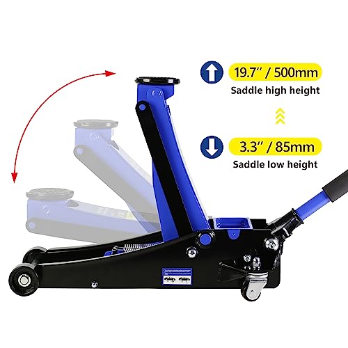 Pvillez Floor Jack, Heavy Duty Hydraulic Low Profile Steel Racing Jack, 2 Ton Capacity Blue H10635