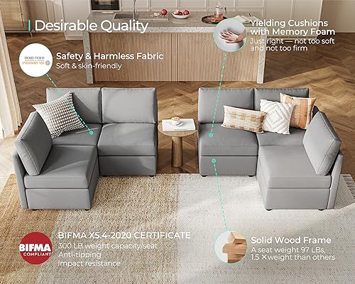 LINSY HOME Modular U Shaped Sectional Sofa with Storage, Blue M8981