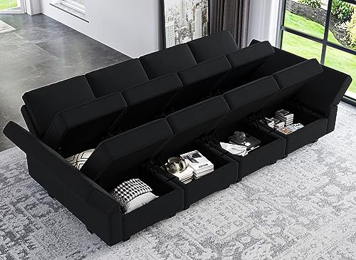 Belffin Modular Velvet Sectional Sofa with Chaise Lounge and Storage, Grey T418154