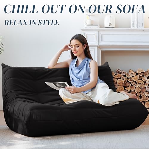 Bean Bag Chair for Adults Suede Microfiber Fireside Floor Chair 3-Seater Beige F151744