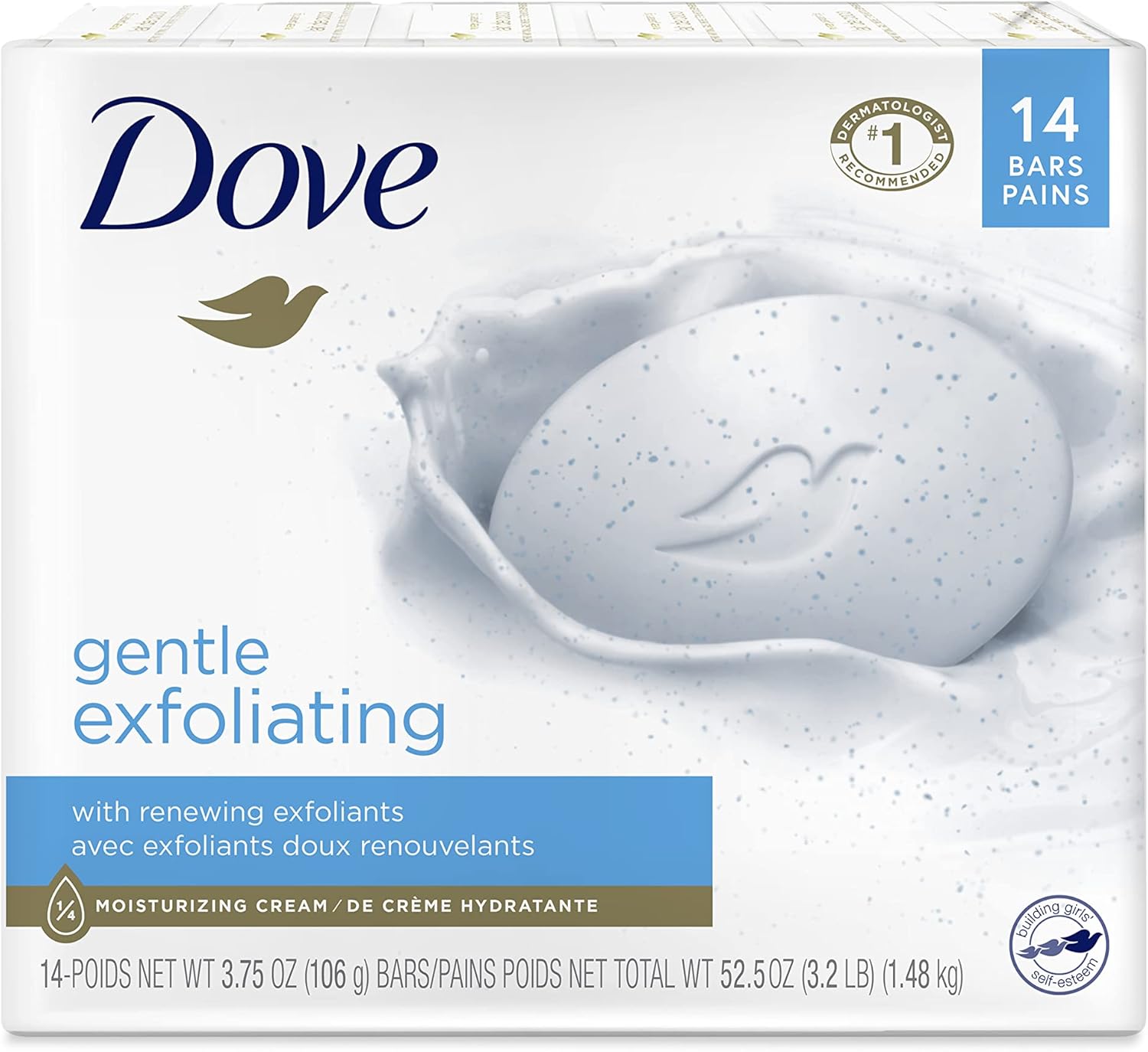 Dove Beauty Bar More Moisturizing Than Bar Soap Gentle Exfoliating With Mild Cleanser For Softer And Smoother Skin 3.75 oz Pack of 14