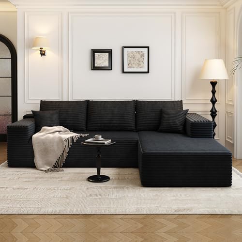 Cloud Modular Sectional Sofa with Ottoman, U Shaped, Black M332378
