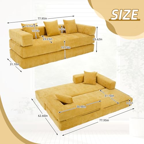 Corduroy Convertible Sleeper Sofa Bed with Pillow, Beige S401207
